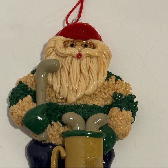 Vintage Handmade Golfer Santa Ornament Christmas Polymer Clay Golf Tee Time - Picture 3 of 5